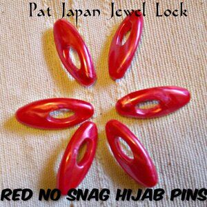 TEN (10) Red Plastic Pat Japan Jewel Lock Hijab Scarf Snag Free Pins